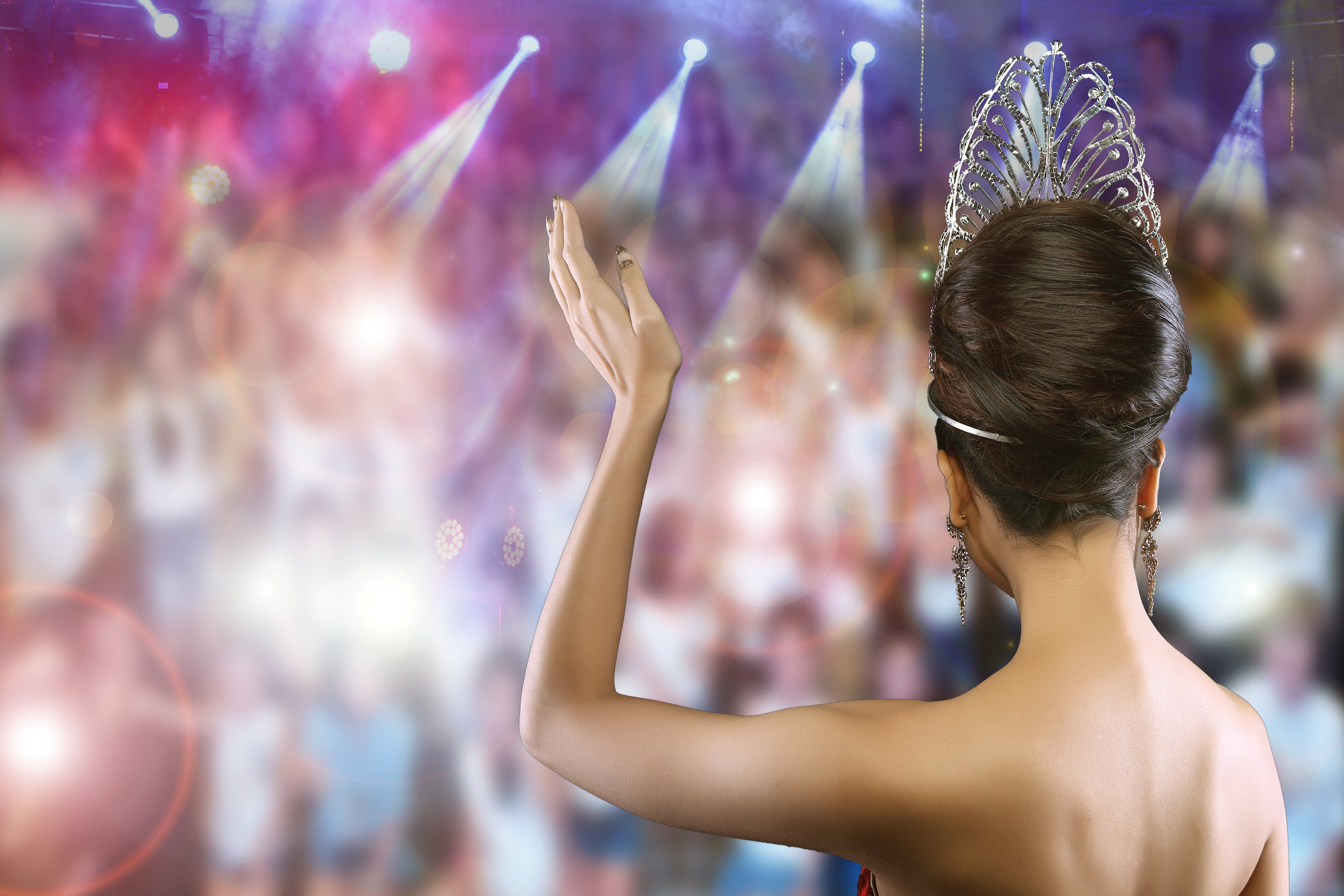 Back view Portrait of Miss Pageant Beauty Contest in Diamond Cro